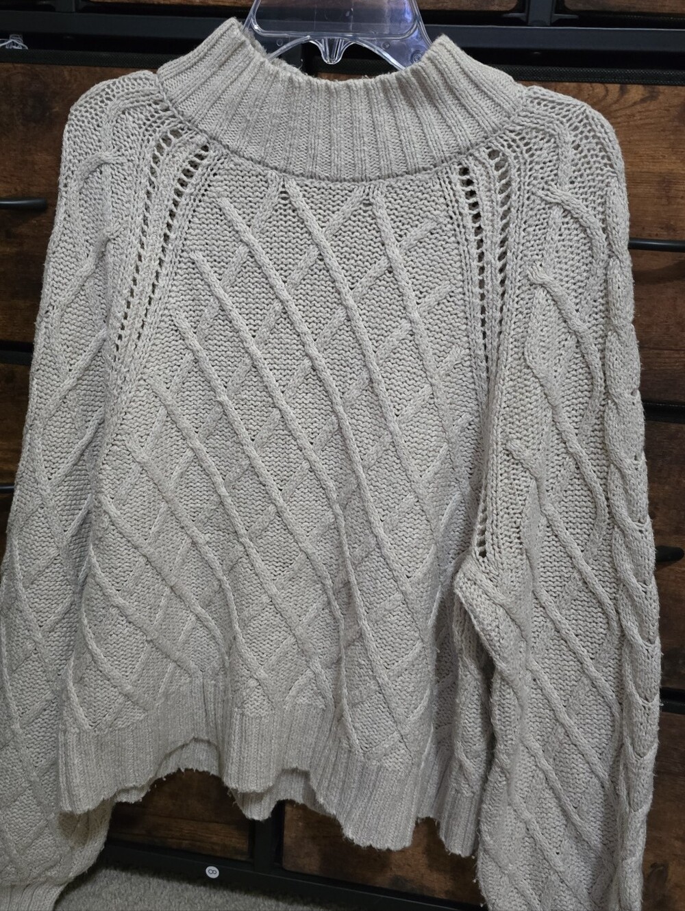 American Eagle Outfitters Beige Cable Knit Turtleneck Sweater